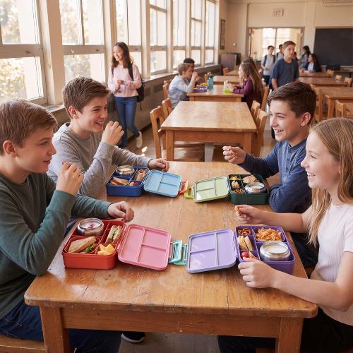 Bento Lunch Box for Kids with 8oz Soup Thermo Leak-Proof Lunch Food Containers with Snack Sauce Container for Kid Girls Boys to School, Green Bag