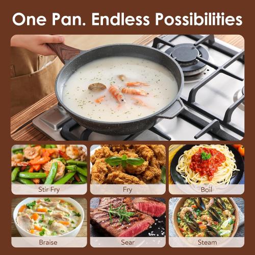 SENSARTE Nonstick Wok Pan with Lid 11Inch, Healthy Stir-fry Pan Chef's Pan