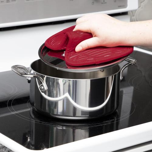 Set of 2 All-Clad Premium Pot Holder & Heating Pad,  Heat Resistant to 500 Degrees, 100% Cotton  for Kitchen and Barbeque, Chili Red