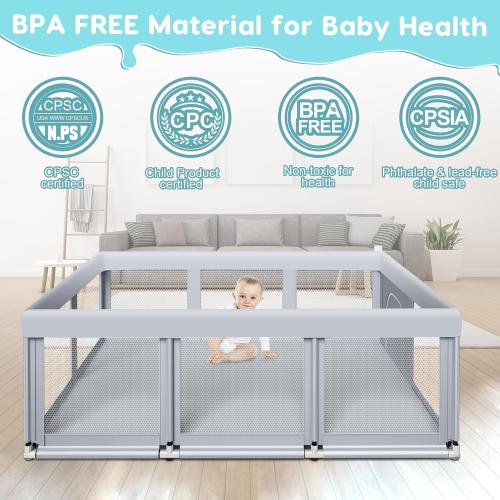 74 ×50 Large Baby Playpen, Baby Playard for Babies and Toddlers, Baby Fence Play Pens for Indoor & Outdoor, Sturdy Safety Play Yard with Soft Breathable Mesh, Anti-Fall, Grey