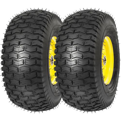 RONPOW 15x6.00-6nhs Lawn Mower Tires and Wheels, Riding Lawn Mower and Tractor Front Pneumatic Tire Replacement Assembly, Compatible with john deere Mower, 3 Offset Hub, 3/4 Bearing, 2Pack Yellow