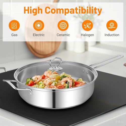 12 Piece Pots & Pans Set, Stainless Steel Cookware Set with Tempered Glass Lids, Handles & 3-Ply Base, 4 Stockpots, 1 Frying Pan & 1 Sauce Pan for Stovetop, Induction, Halogen