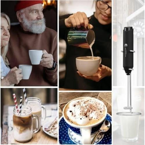 New England Stories Battery Operated Handheld Milk Frother, Black