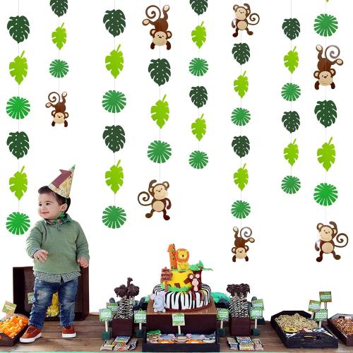 Monkey Palm Leaves Cutouts Garland Jungle Party Decorations Monkeys Hanging Wall Decorations for Kids Wild One Birthday Tropical Jungle Safari Animal Party Banner Backdrop for Boys Baby Shower Decor
