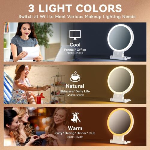 Auxmir Rechargeable 1X/20X Magnifying Makeup Mirror with Light, White