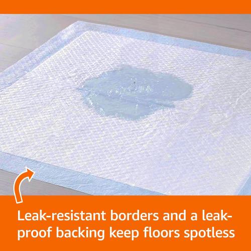 Amazon Basics Leak-Proof Dog and Puppy Potty Training Pee Pads with Quick-Dry 5-Layer Super Absorbent Surface for Dog Training, Floor Protection, Regular Size 22x22, Blue & White, 50 Count