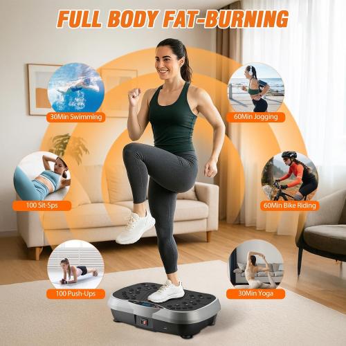 ALSO GO Vibration Plate Exercise Machine, 10 Preset Modes & 200-Level Vibration Platform for Weight Loss/Lymphatic Drainage, Vibration Board with Resistance Bands for Full Body Workout