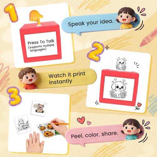 AI Voice Sticker Maker for Kids, Mini Inkless Thermal Printer, Portable Sticker Printer Machine Box for DIY Crafts, Journaling & Doodles, Birthday Toy Gift for Boys and Girls Ages 3