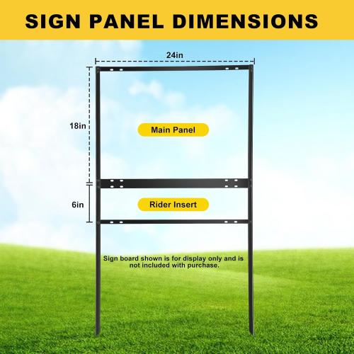 6 Pack Real Estate Yard Signs Metal H Frame with Rider Black Real Estate Sign Holder Steel H Frame Yard Stakes(18 x 24 Inch,1 Main, 1 Rider)