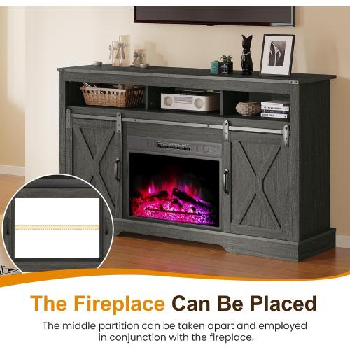 RoyalCraft Farmhouse TV Stand for 65  Inch TV, 34'' Tall Entertainment Center with Sliding Barn Doors, Rustic Wood Media Console Storage Cabinet Television Stand for Living Room, Bedroom (Dark Grey)