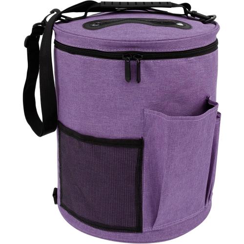 Knitting Bag Yarn Storage, Practical Crochet Bag Organizer with Lid, Portable Yarn Organizer Tote with Handle, Stylish Crochet Bags with Shoulder Strap for Knitting Supplies Crafting (purple)