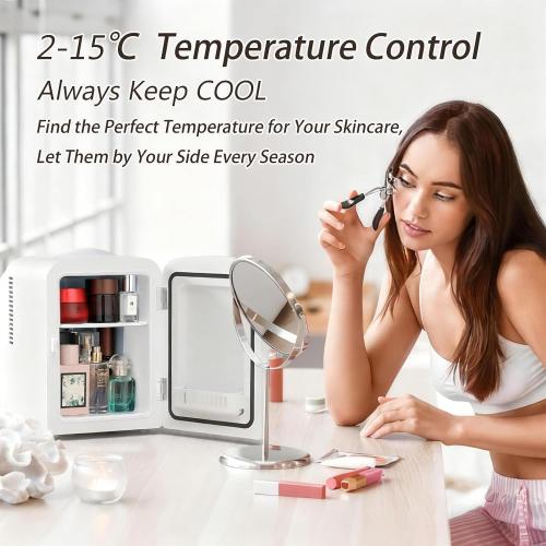 Cosmetic Fridge & Mini Skincare Fridge, 12L Capacity with Dimmable LED Light Mirror, 110V AC/12V DC Makeup Fridge for Home, Hotel, Car, and Office Use