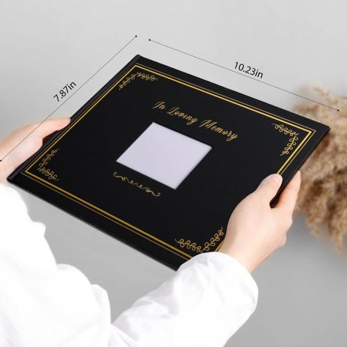 Funeral Guest Book for Memorial Service, Hardcover Funeral Sign in Book for Guests, Celebration of Life Decor with Pen and Sign, in Loving Memory Book Sympathy Gift Box-Black