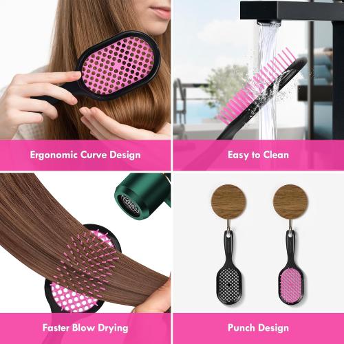 4 Pack Vented Detangling Hair Brush - Detangler Hairbrush with Soft Bristles for Effortless Tangle Free - Ideal for Wet Dry or Curly Damaged Hair for Women Men Kids