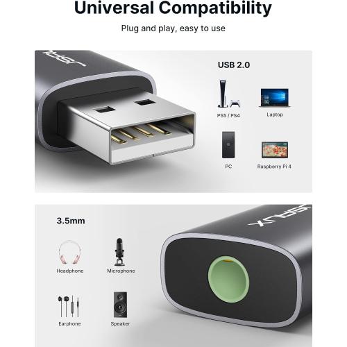 JSAUX 2 Pack USB to 3.5mm Jack Audio Adapter, Sound Card Support Mic TRRS