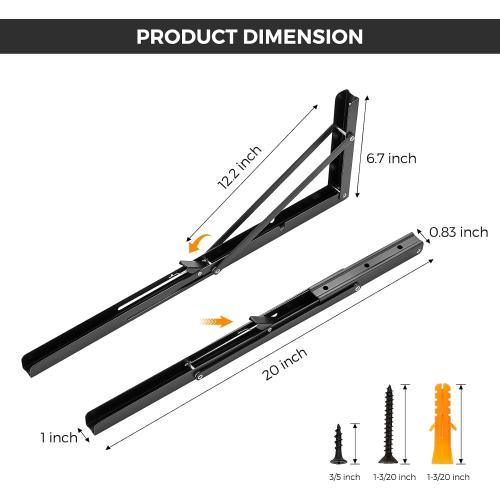 JOY DECOR Matte Black Folding Shelf Brackets, 20 Inch, 2 Pack