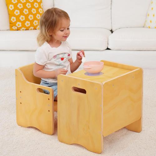 MallBest Montessori Toddler Table and Chair Set-Adjustable seat Height Wooden Toddler Table，Kids Activity Step Stools，Kids Funiture for Eating Drawing Reading