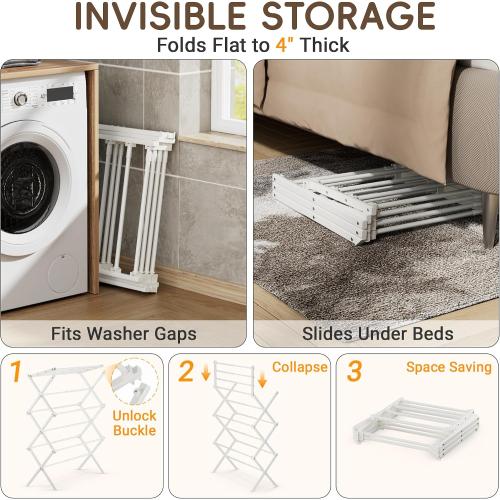 Foldable Clothes Drying Rack, Reinforced Joints, White