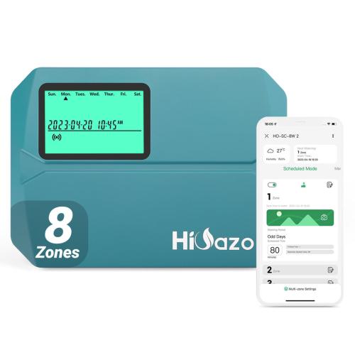 HiOazo Smart Indoor Sprinkler Controller 8-Zone, WiFi Irrigation System Controller, Free APP, Support Rain Sensor, Automatic/ Manual Watering
