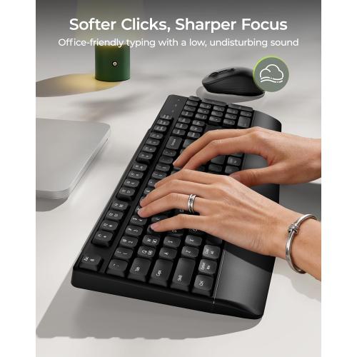 seenda Wireless Bluetooth Keyboard and Mouse Combo, COE200 Ergonomic Wireless Keyboard Mouse with Wrist Rest, Multi-Device Connection, Full-Size, Compatible for Computer/Laptop/Mac/MacBook, Black
