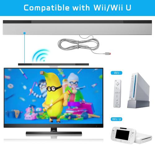 LA NREUCETS Wii Wired Infrared Ray Sensor Bar Replacement Video Game Accessories Compatible with Wii and Wii U Console, Includes Clear Stand