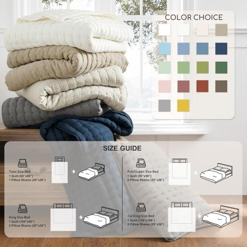 WDCOZY Cloud Soft Quilt Set, Oversized King Size, Ivory, 116x106 inches