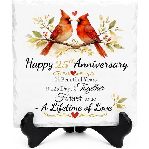 25th Anniversary Couple Gifts, Ceramic Anniversary Plaque with Stand