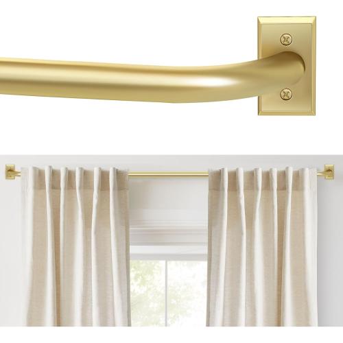 Gold Curtain Rods, Room Darkening Rod for Windows 48 to 90 Inches(4-7.5Ft), Wrap Around Curtain Rods, Heavy Duty Blackout Drapery, Modern Decorative Window Treatment Rod, Gold