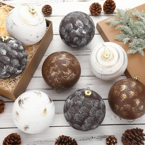 8 Pcs 6 Inch Large Neutral Textured Christmas Ball Ornaments Rustic Hanging Xmas Tree Decoration Vintage Rusty Copper Brown Decor for Farmhouse Modern Christmas Indoor Outdoor Home