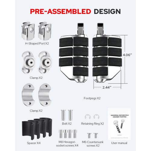 Benlari Highway Pegs, Motorcycle Foot Pegs Stainless Steel 1in 1-1/4in 25mm 32mm Fit for Harley Davidson for Honda for Suzuki for Kawasaki Engine Guards Crash Bars Style 3 (Chrome)