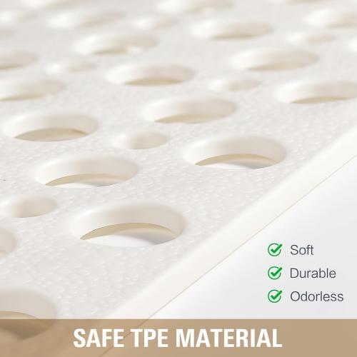 OTHWAY Large Shower Mat, 47x 32 TPE Anti Slip Shower Mat, Heavy Bath Mats for Shower with Drain Holes Suction Cups, Shower Stall Mat for Bathroom, No Odor Shower Grip Mat for Elderly Kids(W-White)