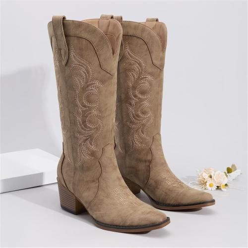 SIZE 9.5 ❗❗Athlefit Cowboy Cowgirl Boots for Women Western Fashion Embroidery Chunky Heel Pointed Toe Comfortable Mid Calf Boots with Side Zipper