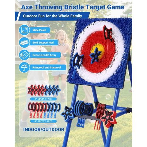Axe Throwing Game for Backyard - 8 Throwing Axes Set - Deluxe Foldable Plastic Axe Throwing Target Game for Adults Kids, Outdoor Games Carnival Games
