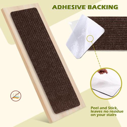 Stair Treads Non-Slip 16 Pack 8x30 - Carpet Stair Runner for Indoor Wooden Steps with TPE Backing & Anti-Skid Surface, Reusable Adhesive Safety Rug for Kids/Elder/Pet-Friendly - Brown