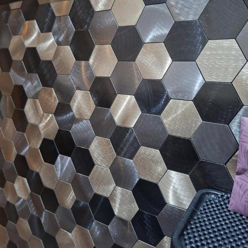 Hexagon Peel and Stick Backsplah Tile | Mix Brown Self Adhesive Kitchen Backsplash Tiles | Stick On Bathroom Wall Tiles | 11 Tiles