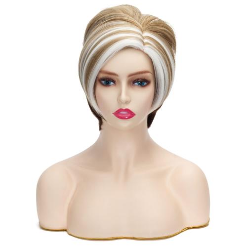 Coraline Short Pixie Wig Blonde Mixed Vintage Women Updo Bob Sythetic Realistic Party Wig