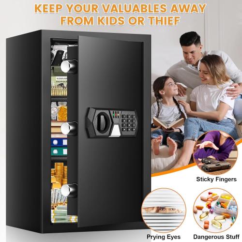 5.5 Cuft Fireproof Safe For Home Documents, Safe Box Fireproof Waterproof, Security Fire Safes Box With Programmable Digital Keypad Keys, Silent Mode, Large Combination Money Safety Box For Jewelry