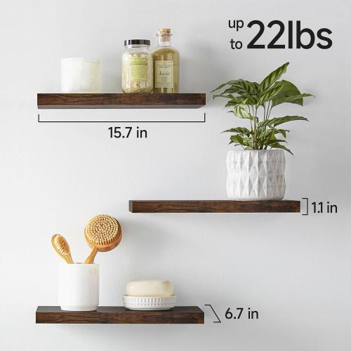 BAYKA Rustic Brown Bathroom Floating Shelves, 15.7in, 3Pk, Wall Mount Shelf