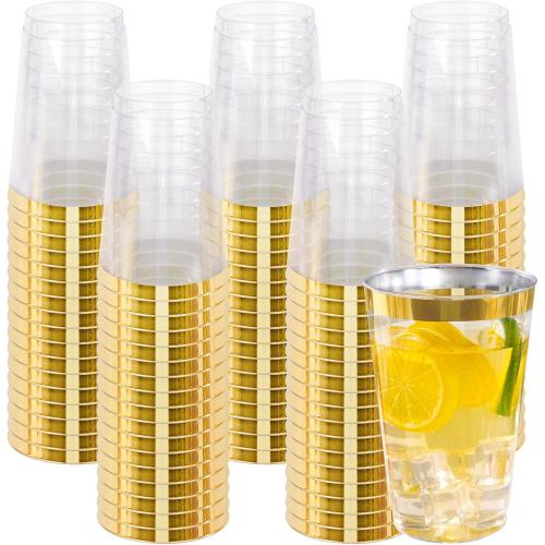 1  Pack‼️ with 20 cup of  20 oz Gold Plastic Cups, Elegant Gold Rimmed Plastic Cups, Disposable Cocktail Glasses Wine Glasses, 20 oz Premium Tumblers Perfect for Birthday, Party & Wedding