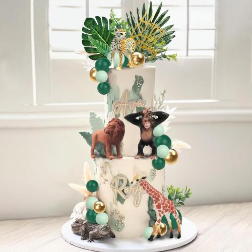 40 PCS Safari Cake Toppers Animal Cake Decorations for Jungle Birthday