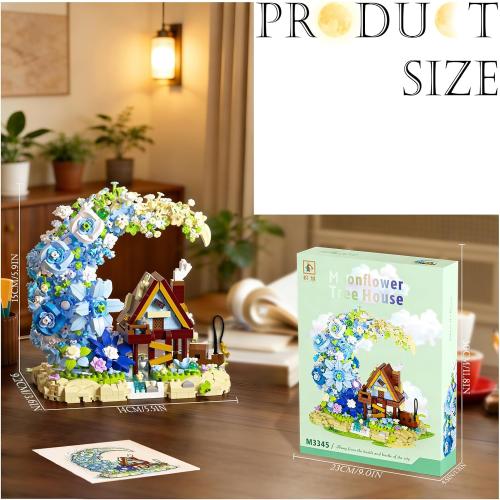 Moon Flower Building Set, 1343 PCS Mini Bricks Building Sets, Moon Flower Bouquet, Fairy Cabin, Mini Blocks Building Botanical Collection Set for Home Decor