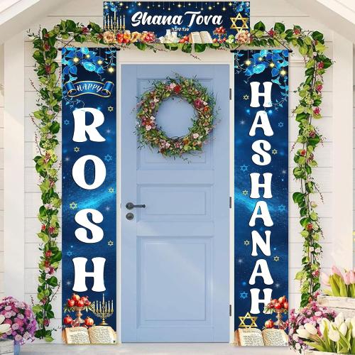 Rosh Hashanah Decorations 3Pcs Shana Tova Banner Blue Jewish New Year Sign