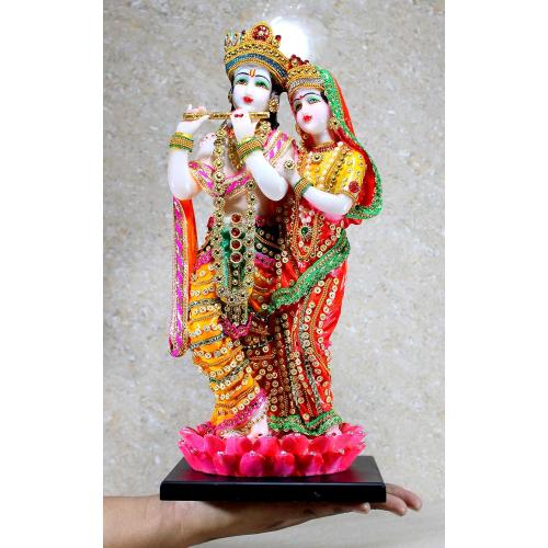 eSplanade Radha Krishna Kishan Standing on a Lotus Murti Idol Statue Sculpture - Resin - 16 Inches