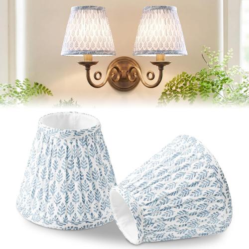 Vihose 2 Small Pleated Lamp Shades Blue Tree Slant Clip on 3x5.5x4.7