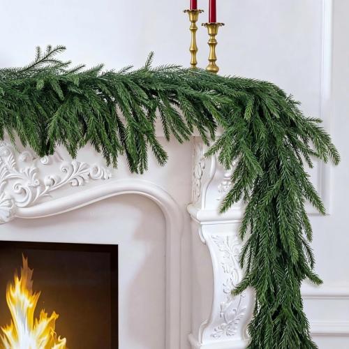2 Pack 6FT Real Touch Norfolk Pine Garland – Artificial Evergreen Greenery Christmas Decoration for Mantel, Staircase, Table, Indoor Outdoor Rustic Farmhouse Winter Holiday Decor