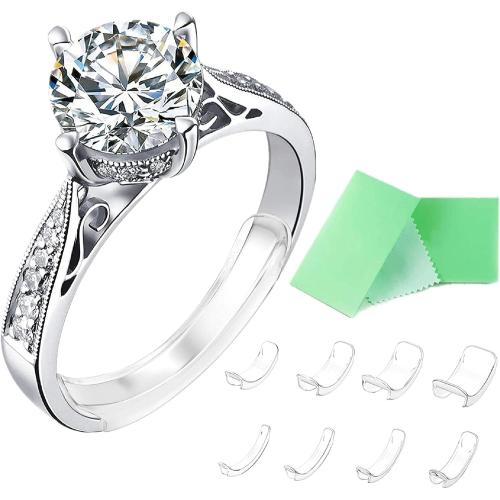 Feramox Ring Size Adjuster for Loose Rings, Invisible Clip-on Guards(8 pcs) | Stops Slipping, Patented Clear Clip-on Sizers in 8 Sizes, Fit Band Width 1mm-10mm, Invisible & Comfortable for Daily Wear