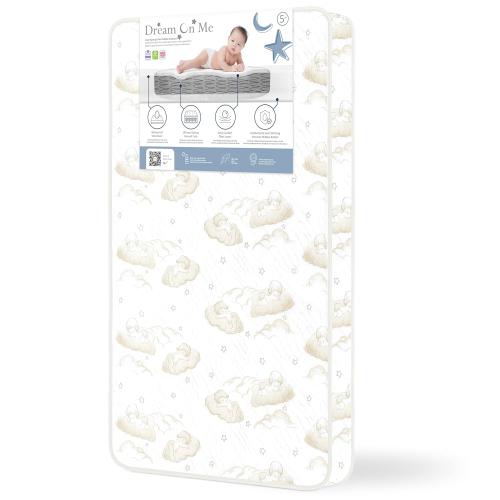 Dream On Me Twilight 5in Coil Inner Spring Crib & Toddler Mattress – Brown Cloud, Greenguard Gold & BSA Certified, Waterproof & Stain-Resistant Cover, Fits Standard Full-Size Cribs & Toddler Beds (28in x 52in)