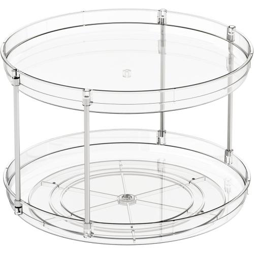 2 Tier Lazy Susan Turntable for Cabinet,Countertop,Pantry,12W Spinning Seasoning Organizer,Double Rotating Kitchen Spice Rack Organizer and Condiments,Medicine,Vitamin Bottle Organizer Carousels,1Pc