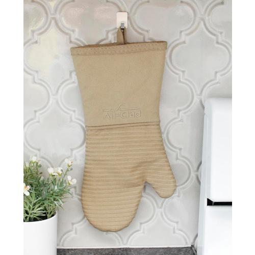 All-Clad Silicone Oven Mitts: Heat Resistant up to 500 Degrees - 100% Cotton & Silicone, 14x7 Oven Mitt for Kitchen and Barbeque, 2-Pack, Cappuccino