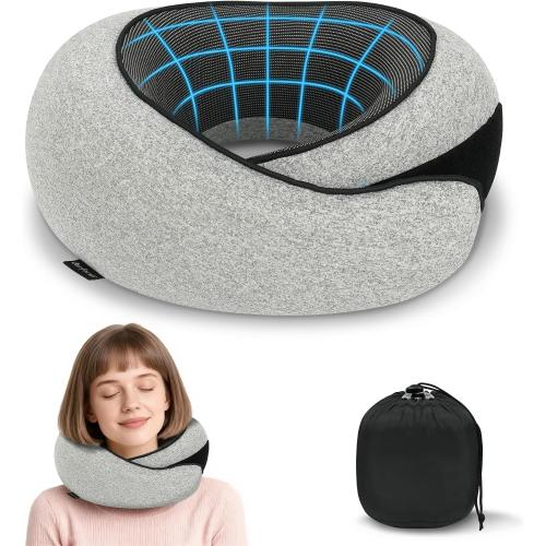 burfocus Advanced Neck Travel Pillow | 100% Pure Memory Foam, Designed for The Comfort of Travel & Office, Travel Pillow for Plane, Car, Home, Work, Dark Grey